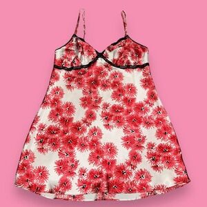 Gilligan & O'Malley Floral Pink Lace Trim Bow Detail Satin Slip Dress Size L